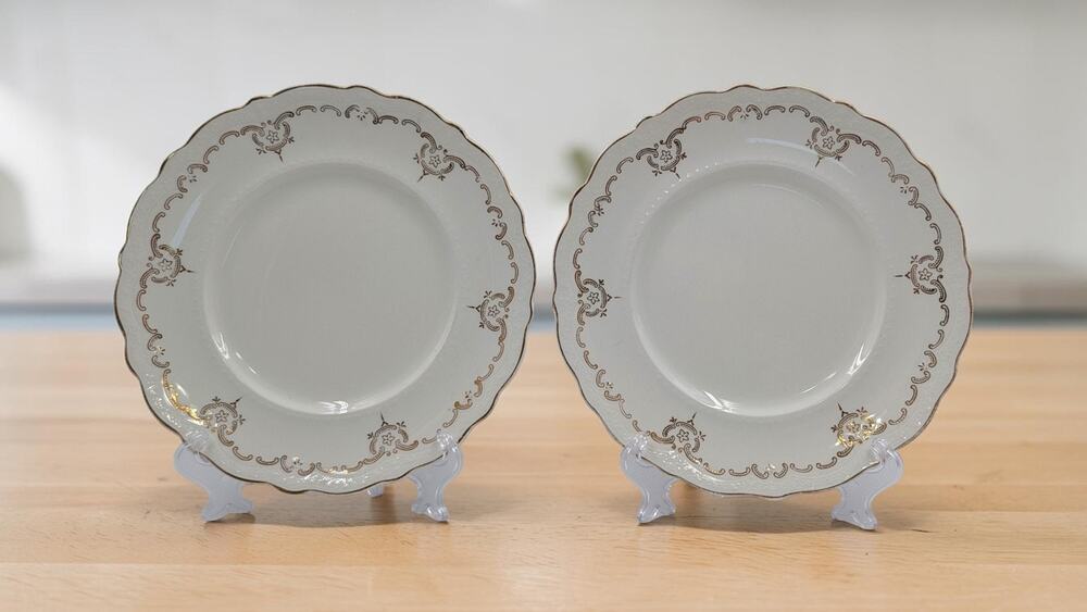 Johnson Bros JB1276 Set of 2 Salad Plates 8 7/8" Gold Scroll England 1950s